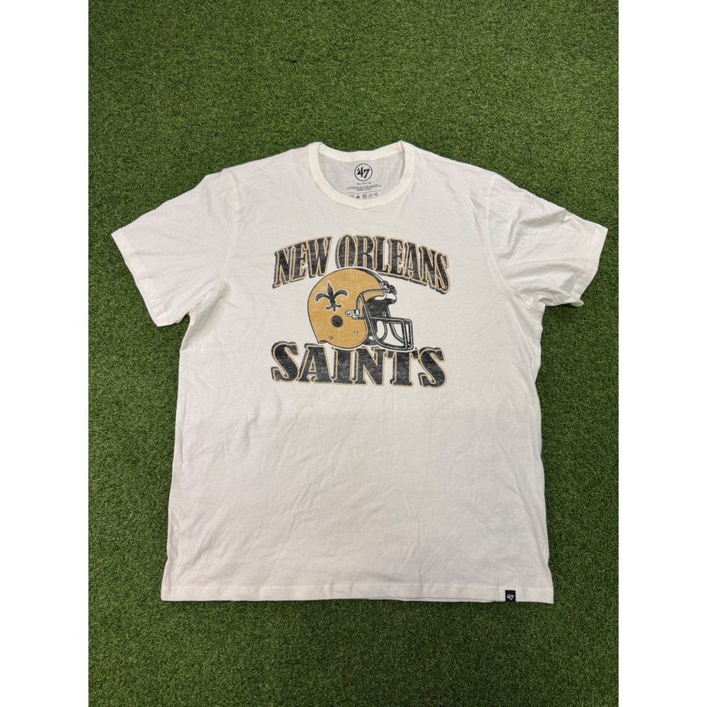 47 Brand New Orleans‎ Saints T-Shirt White XXL Mens NFL Graphic Tee Distressed